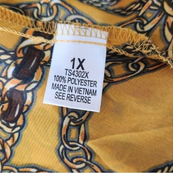 Ups & Downs long sleeve button down  high to low chain print blouse size 1X - Picture 7 of 7